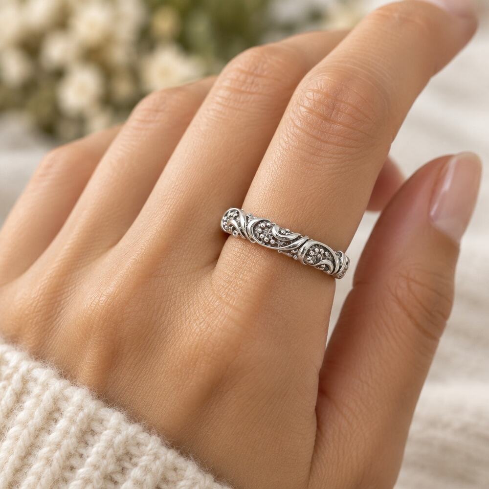 925 Silver Filigree Ring Size 5